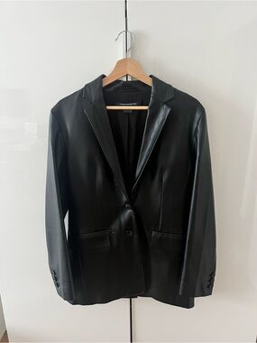 French Connection Black Faux Leather Blazer Jacket